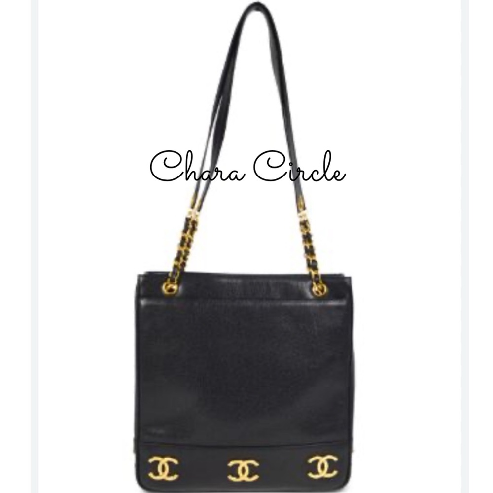 Vintage Chanel Black Caviar Leather Logo Shoulder Bag-Circa 90's